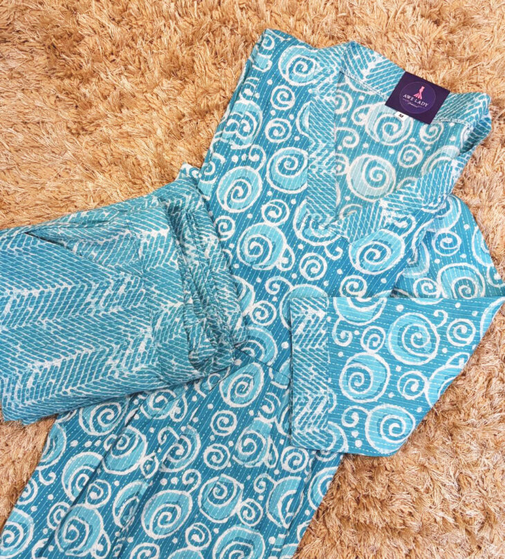 Mal Cotton Panel Kurti(2 Piece Set) – Cyan | M - Image 2