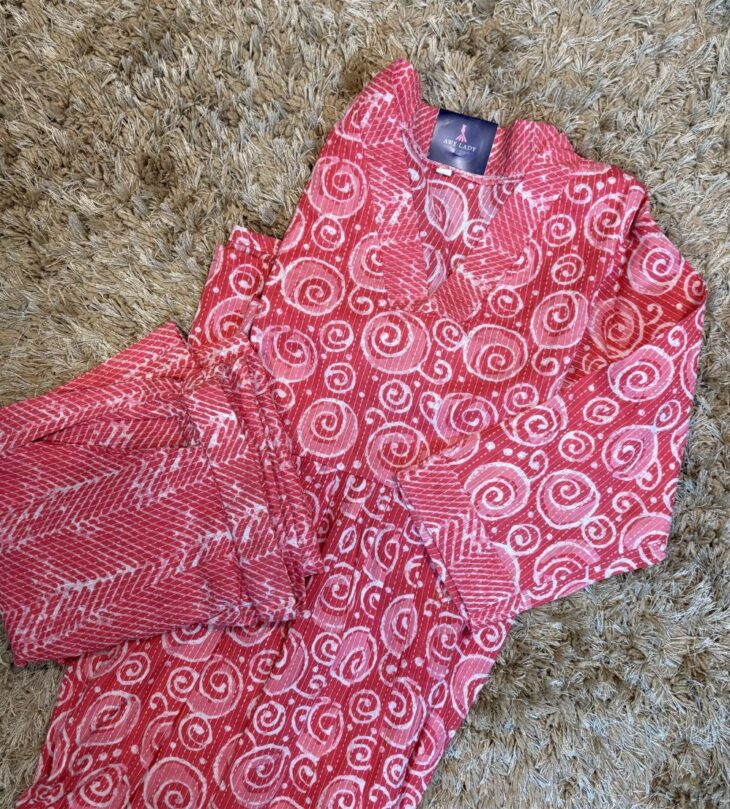 Mal Cotton Panel Kurti(2 Piece Set) - Pink | M - Image 2