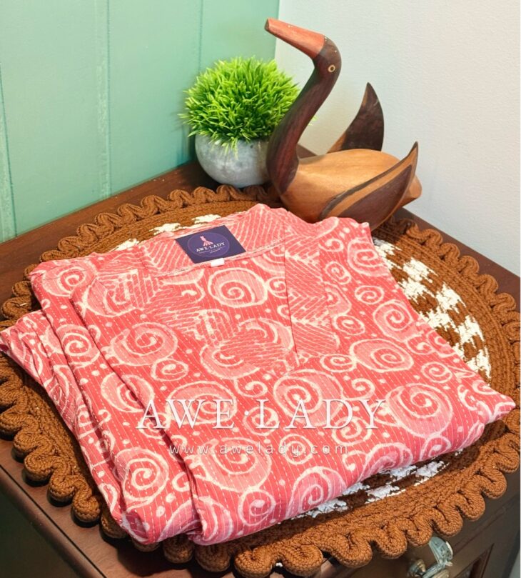 Mal Cotton Panel Kurti(2 Piece Set) - Pink | M
