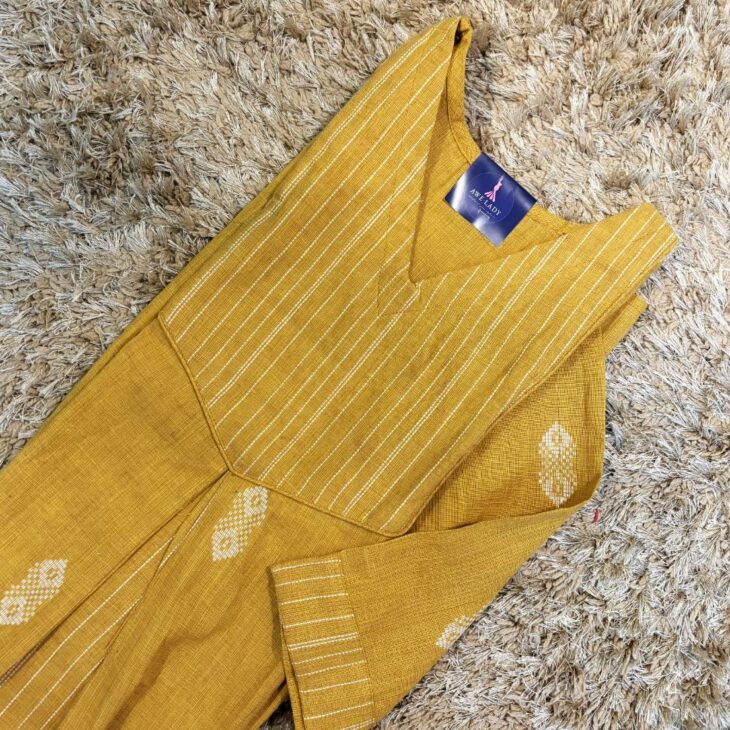 Mustard Yellow Cotton Inverted Pleated Kurta | L, XXL - Image 2
