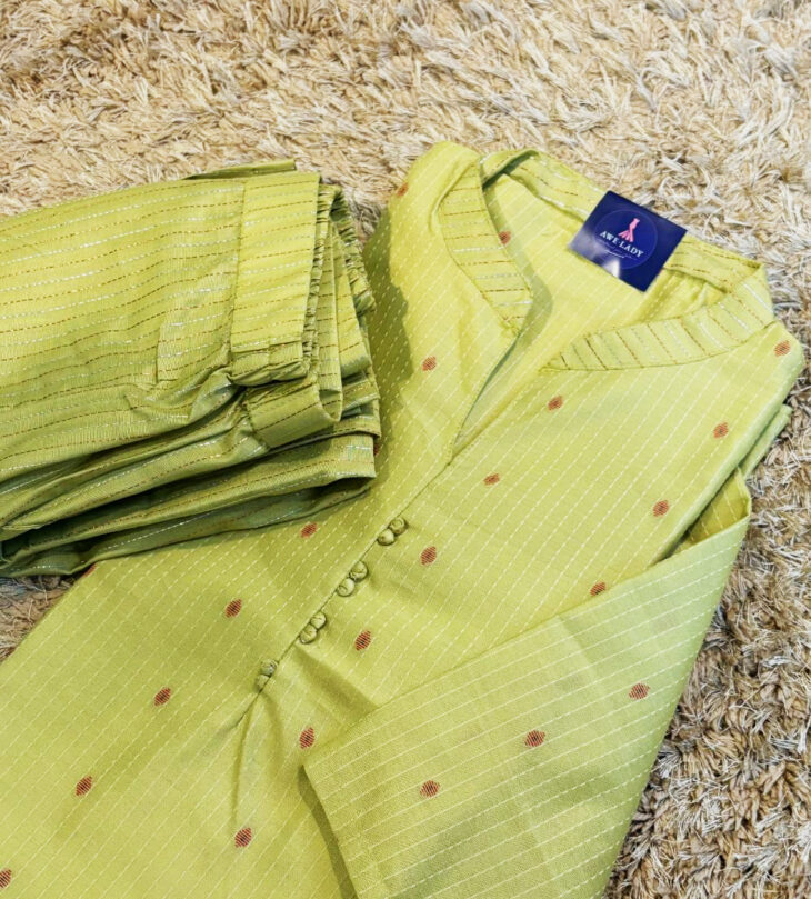 Semi Silk Kurti with Pant (2 Piece Set) - Green | XXL - Image 2